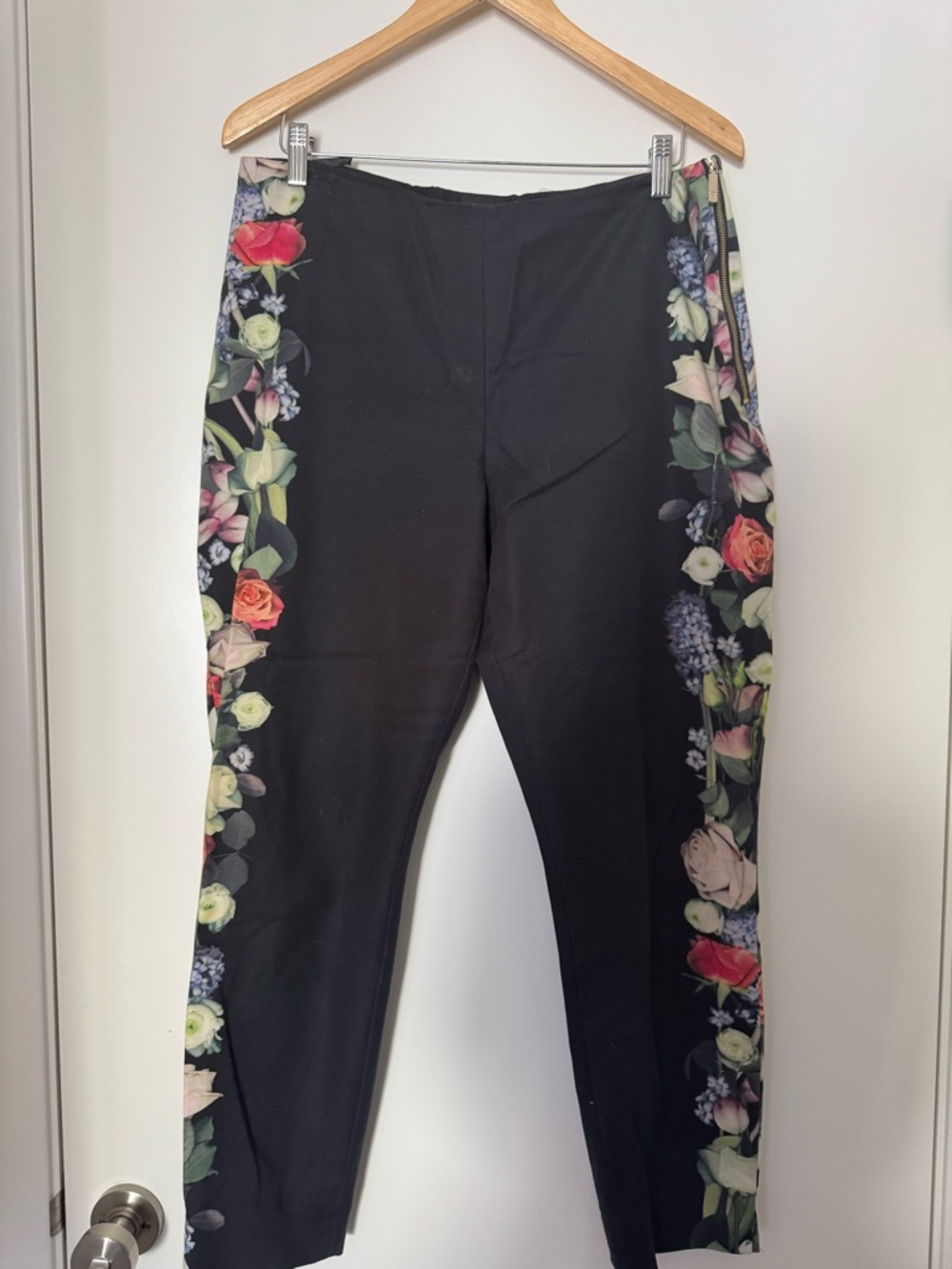 Ted Baker Black Pants with Multi-Color Floral Side Panels